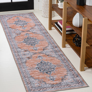 Wincer Chenille Cottage Medallion Machine-washable Area Rug
